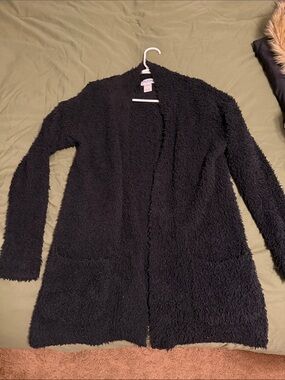 Cozy Open-Front Black Women's Cardigan Jacket